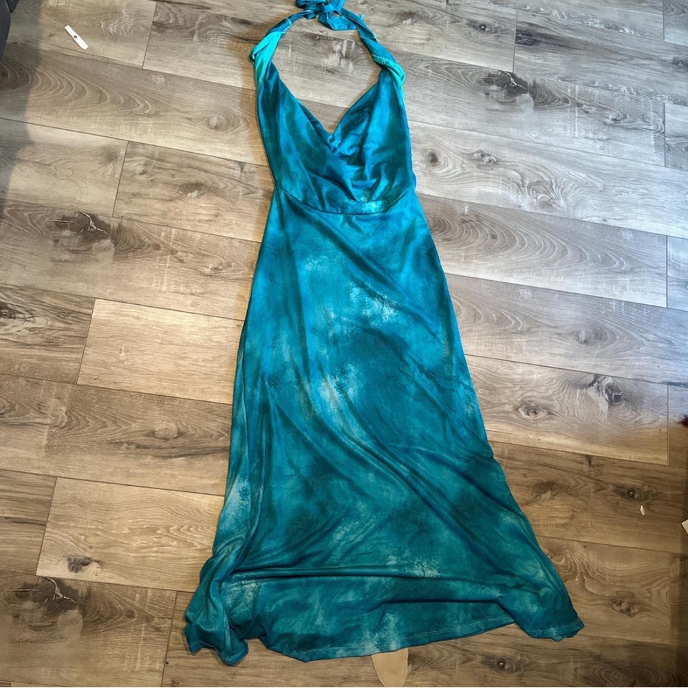 SHEIN Teal Backless Halter Dress